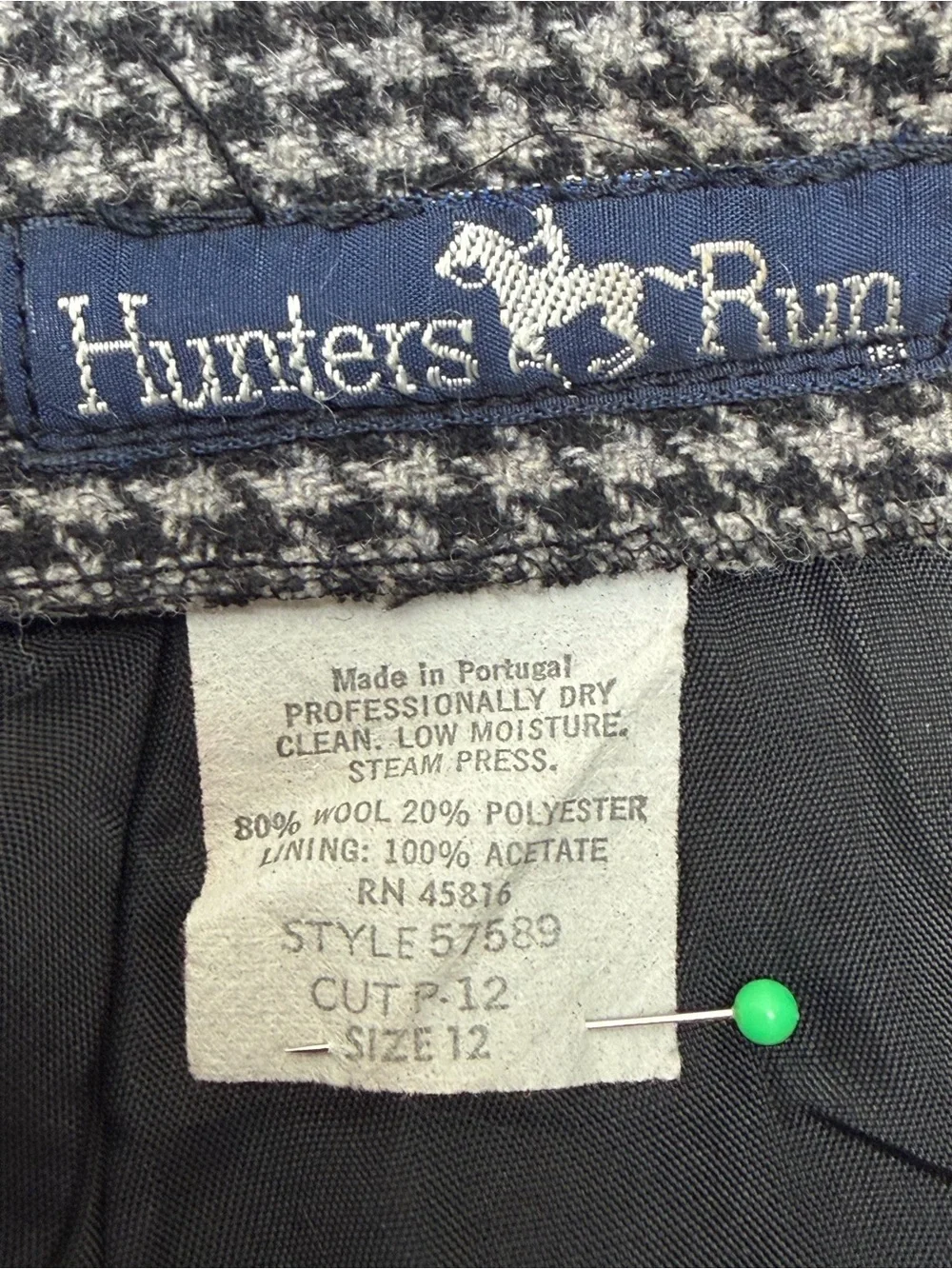 Vintage 80s Hunters Run Houndstooth Wool Pleated Midi Skirt 12 Academia Ivy Prep